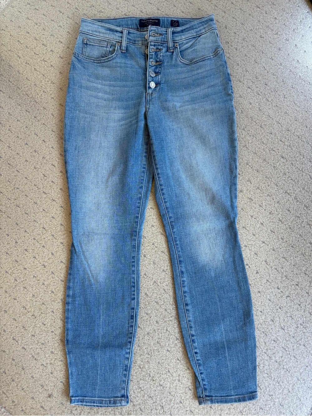 Lucky Brand High Rise Bridgette Skinny Ankle Jeans Exposed Button Fly 6 28
